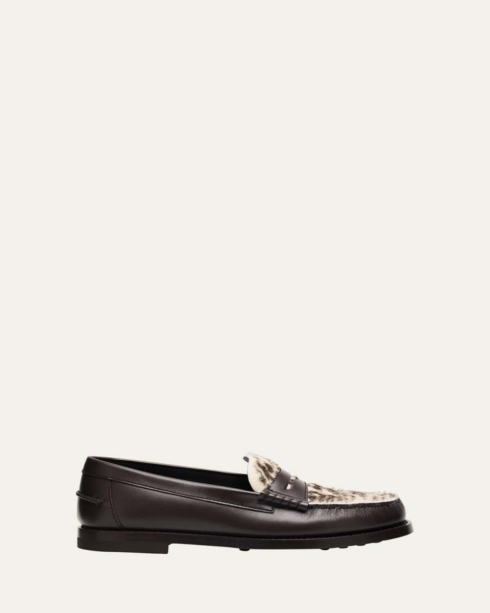 Leather and Pony Hair Penny Loafers